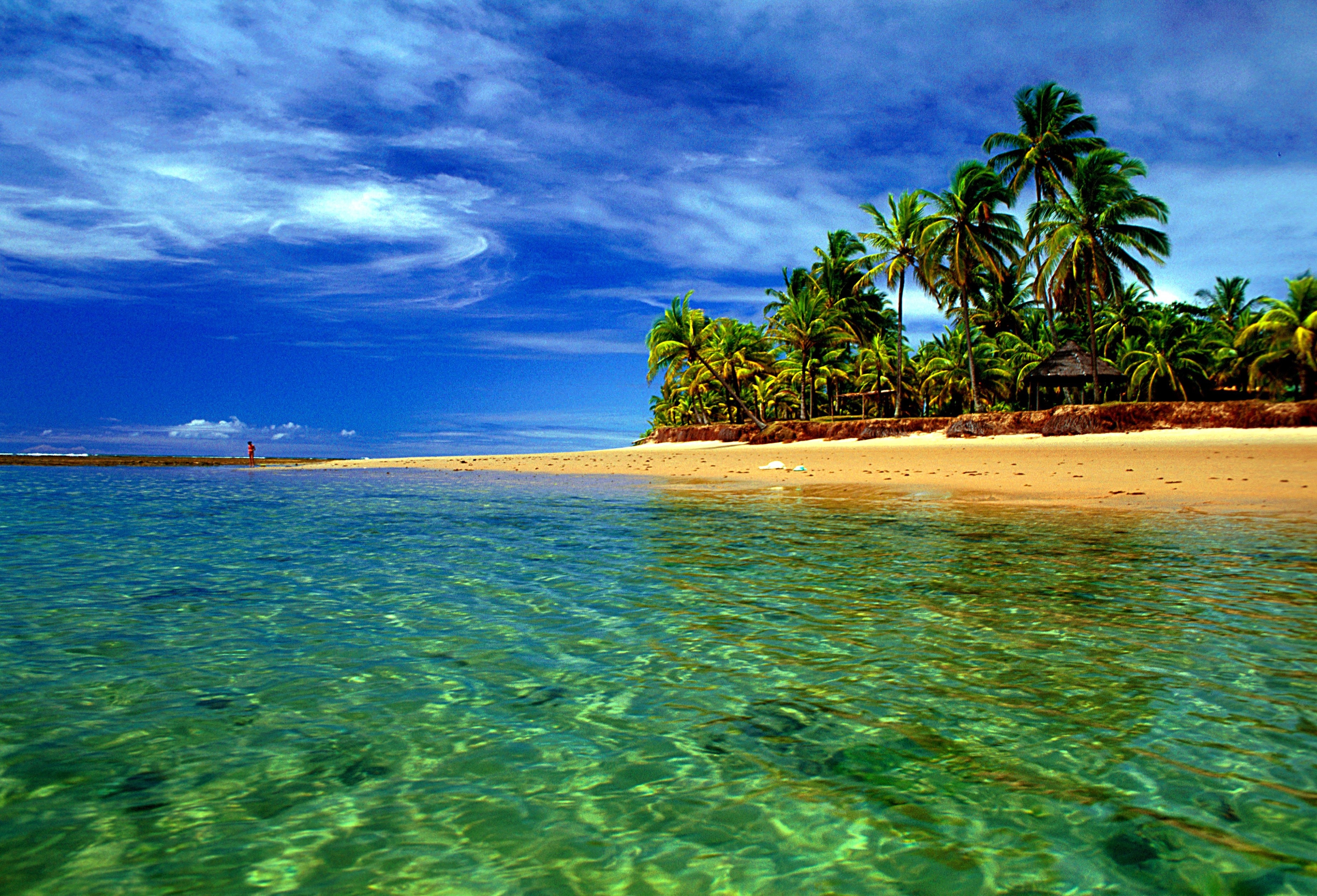 Playa de Barra Grande con aguas tranquilas y palmeras, Bahía